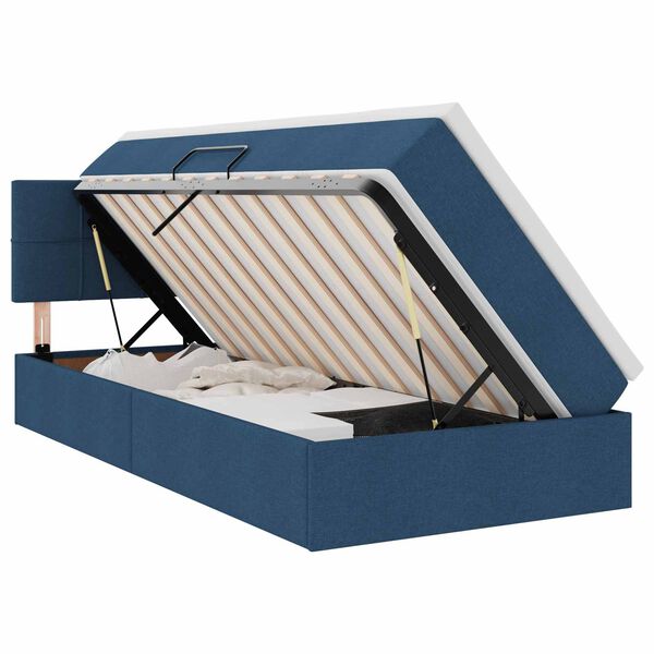 Cama de almacenamiento LED con colchón Azul 90 x 190 cm Tela Azul  90 x 190 cm Bloque con cuadrados