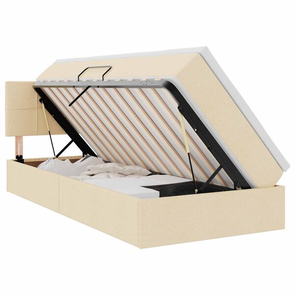 Cama de almacenamiento LED con colchón Crema 100 x 200 cm Tela Crema  100 x 200 cm Bloque con cuadrados