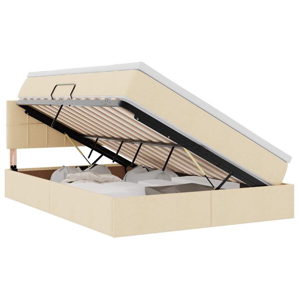 Cama de almacenamiento LED con colchón Crema 140 x 200 cm Tela Crema  140 x 200 cm Bloque con cuadrados