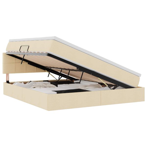 Cama de almacenamiento LED con colchón Crema 180 x 200 cm Tela Crema  180 x 200 cm Bloque con cuadrados