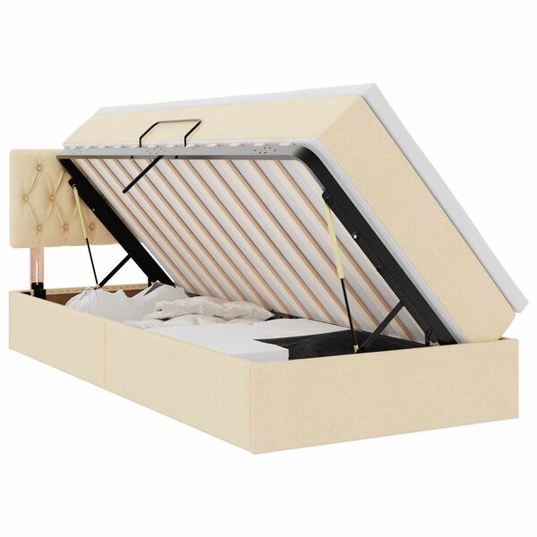 Cama de almacenamiento LED con colchón Crema 100 x 200 cm Tela Crema  100 x 200 cm Diseño acolchado