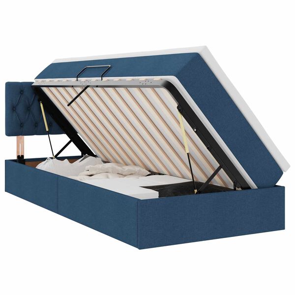 Cama de almacenamiento LED con colchón Azul 100 x 200 cm Tela Azul  100 x 200 cm Diseño acolchado