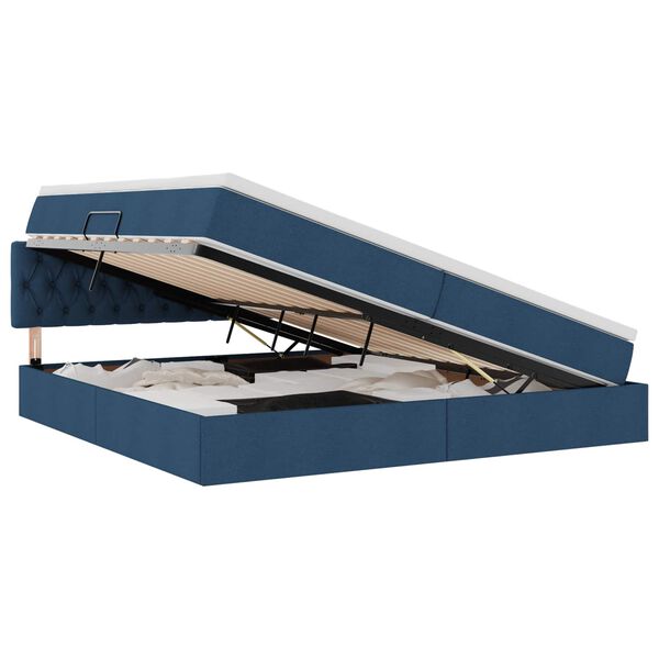 Cama de almacenamiento LED con colchón Azul 200 x 200 cm Tela Azul  200 x 200 cm Diseño acolchado