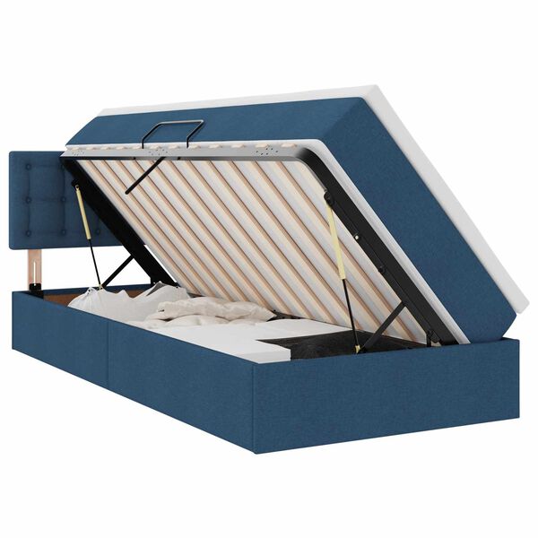 Cama de almacenamiento LED con colchón Azul 90 x 190 cm Tela Azul  90 x 190 cm Botones