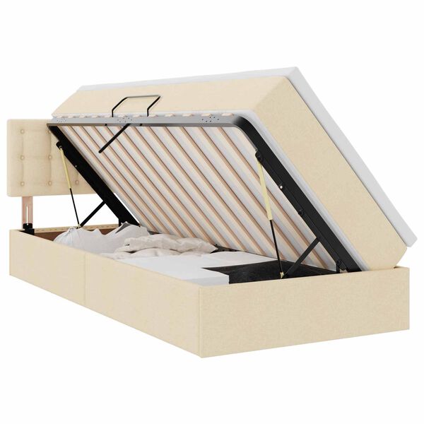 Cama de almacenamiento LED con colchón Crema 100 x 200 cm Tela Crema  100 x 200 cm Botones