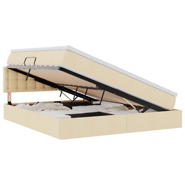 Cama de almacenamiento LED con colchón Crema 180 x 200 cm Tela Crema  180 x 200 cm Botones