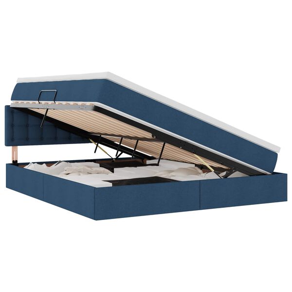 Cama de almacenamiento LED con colchón Azul 180 x 200 cm Tela Azul  180 x 200 cm Botones