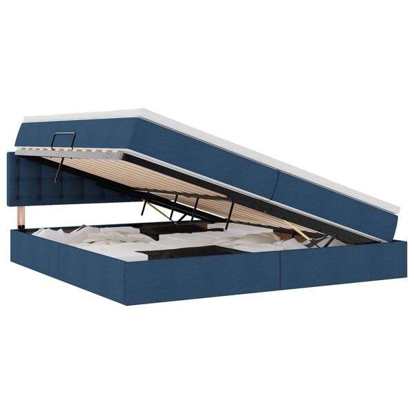 Cama de almacenamiento LED con colchón Azul 200 x 200 cm Tela Azul  200 x 200 cm Botones