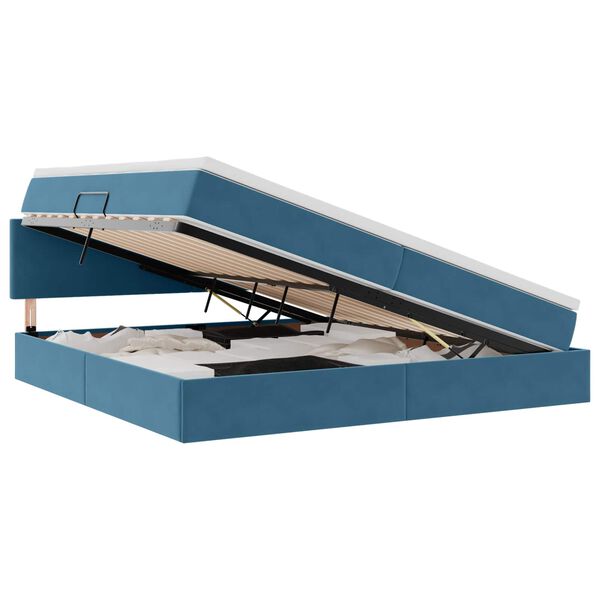 Cama de almacenamiento LED con colchón Azul Oscuro 200 x 200 cm Azul oscuro  200 x 200 cm Diseño sencillo
