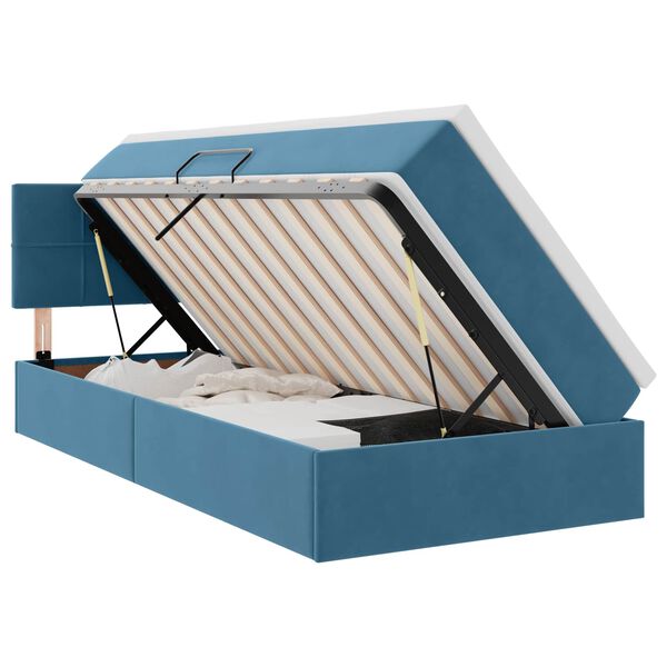 Cama de almacenamiento LED con colchón Azul Oscuro 100 x 200 cm Azul oscuro  100 x 200 cm Bloque con cuadrados
