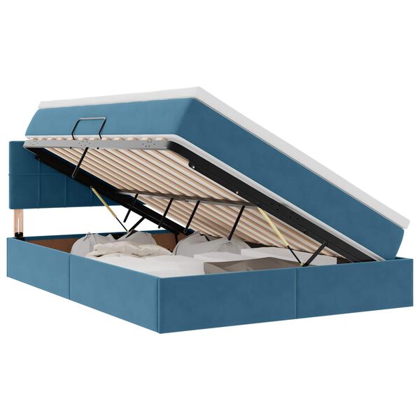 Cama de almacenamiento LED con colchón Azul Oscuro 140 x 190 cm Azul oscuro  140 x 190 cm Bloque con cuadrados