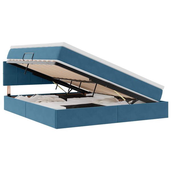 Cama de almacenamiento LED con colchón Azul Oscuro 160 x 200 cm Azul oscuro  160 x 200 cm Bloque con cuadrados