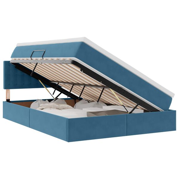 Cama de almacenamiento LED con colchón Azul Oscuro 140 x 190 cm Azul oscuro  140 x 190 cm Botones