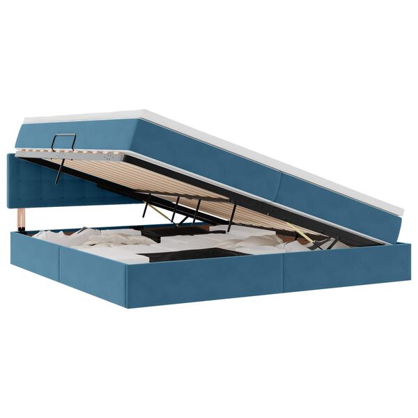 Cama de almacenamiento LED con colchón Azul Oscuro 200 x 200 cm Azul oscuro  200 x 200 cm Botones