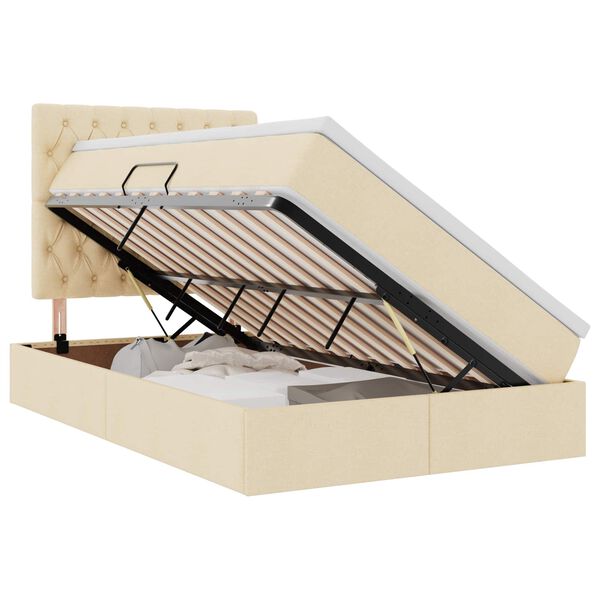 Cama de almacenamiento LED con colchón Crema 120 x 190 cm Tela Crema  120 x 190 cm Diseño acolchado