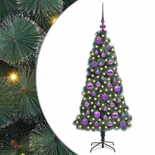 Arbolito de Navidad Artificial Preiluminado con Set de Bolas con luces LED y bolas lilas 120 cm