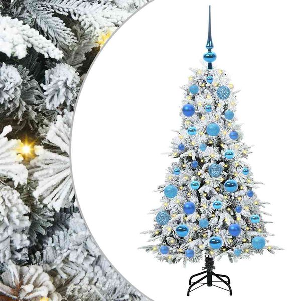 Árbol de Navidad artificial con ramas articuladas 120 cm verde y con luces LED y bolas azules 120 cm