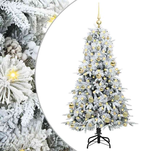 Árbol de Navidad artificial con ramas articuladas 150 cm verde y con luces LED y bolas doradas 150 cm