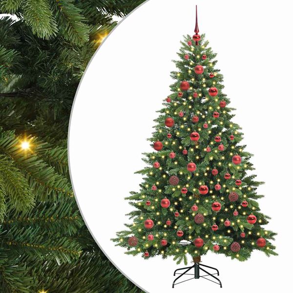 Árbol de Navidad artificial con 300 LED Verde 180 cm PE y PVC Verde con luces LED y bolas rojas 180 cm