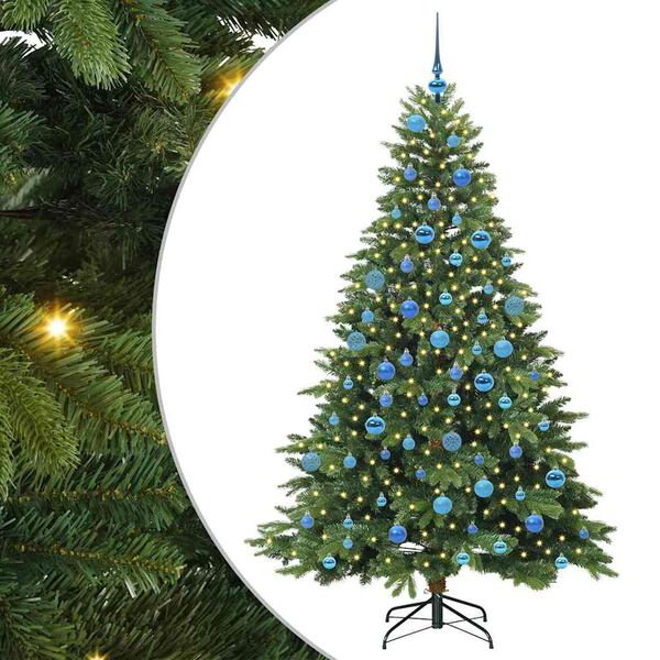 Árbol de Navidad artificial con 300 LED Verde 180 cm PE y PVC Verde con luces LED y bolas azules 180 cm