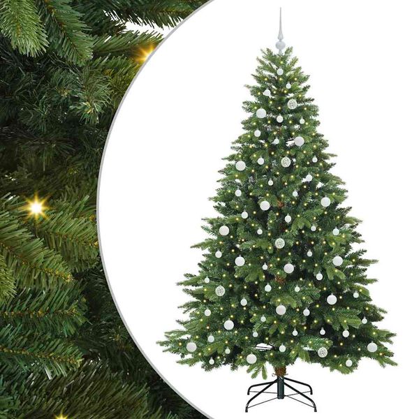 Árbol de Navidad artificial con 300 LED Verde 210 cm PE y PVC Verde con LED y bolas blancas 210 cm