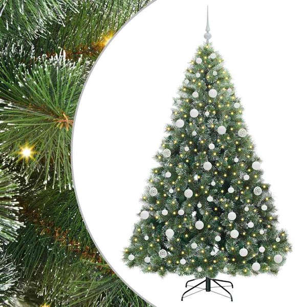 Árbol de Navidad artificial con 300 LED Verde 180 cm PE y PVC White con LED y bolas blancas 180 cm