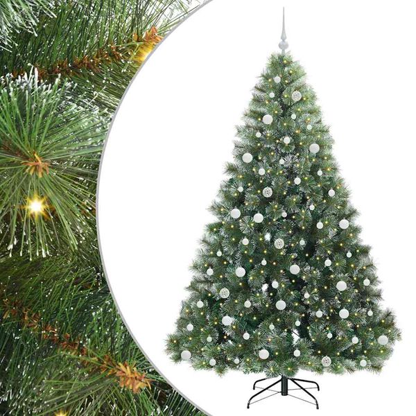 Árbol de Navidad artificial con 300 LED Verde 210 cm PE y PVC White con LED y bolas blancas 210 cm