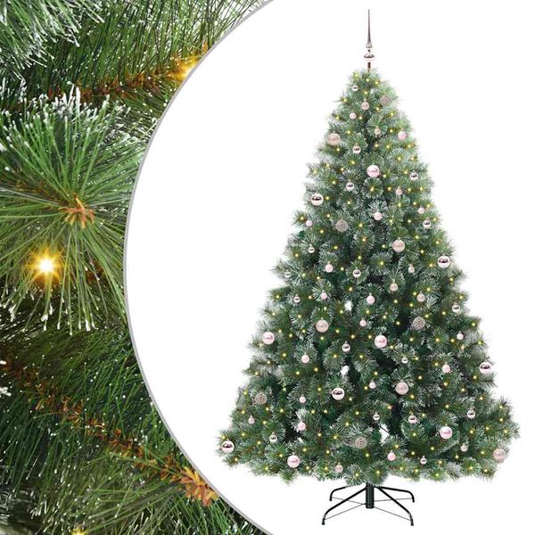 Árbol de Navidad artificial con 300 LED Verde 240 cm PE y PVC White con luces LED y bolas rosas 240 cm