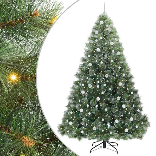 Árbol de Navidad artificial con 300 LED Verde 240 cm PE y PVC White con LED y bolas blancas 240 cm