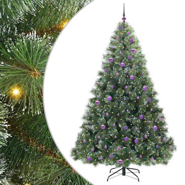Árbol de Navidad artificial con 300 LED Verde 240 cm PE y PVC White con luces LED y bolas lilas 240 cm