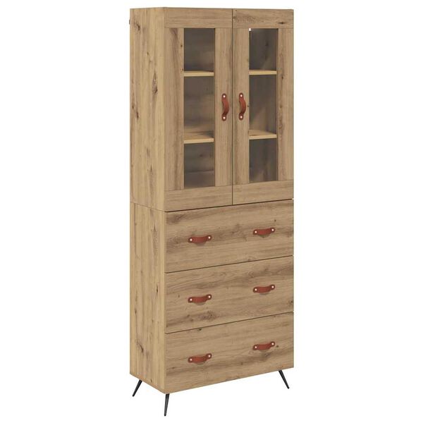 Armario alto con estante con cajón 2 pcs Roble artesanal Roble artisan 3 cajones
