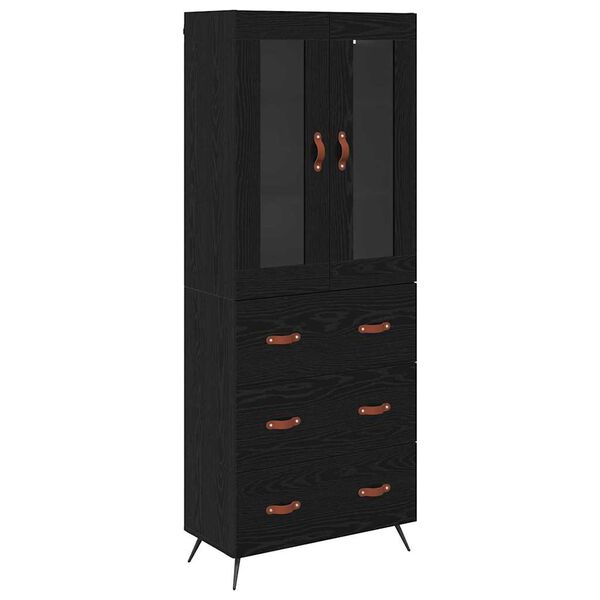 Armario alto con estante 2 pcs Roble Negro Madera de ingeniería Roble negro 3 cajones