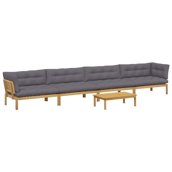 5 Pieza Unidades de sofá de palets de jardín Marrón claro y gris oscuro 2x esquina +2x medio +mesa