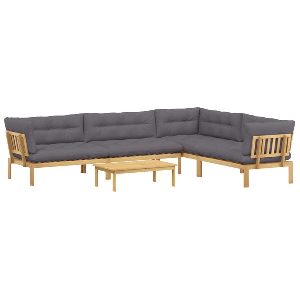5 Pieza Unidades de sofá de palets de jardín Marrón claro y gris oscuro 3x esquina +medio +mesa