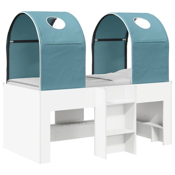 Cama con Túnel 4 pcs Blanco y Azul Claro Madera de ingeniería Blanco y azul claro