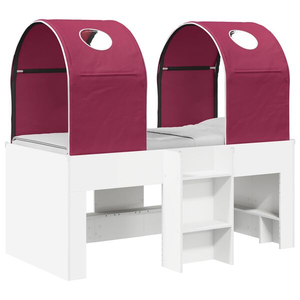 Cama con Túnel 4 pcs Blanco y Rojo Madera de ingeniería Blanco y rojo