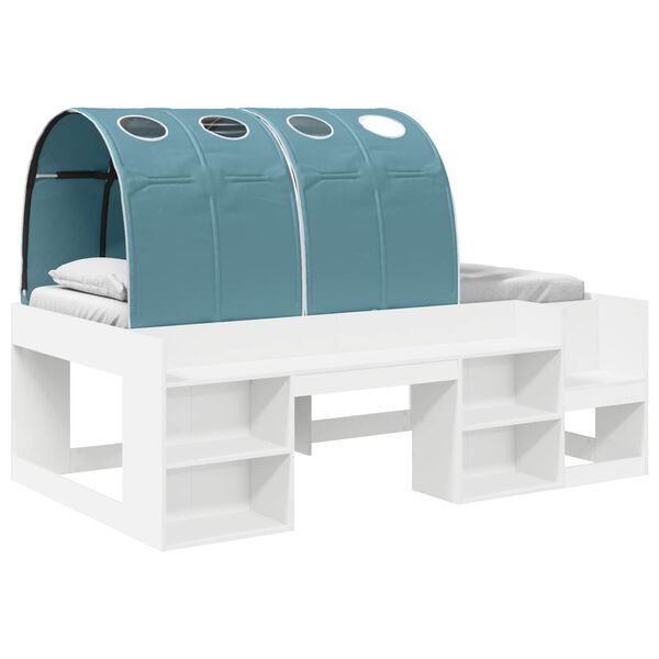 Cama con túnel 3 pcs Blanco y Azul Claro Madera de ingeniería Blanco y azul claro