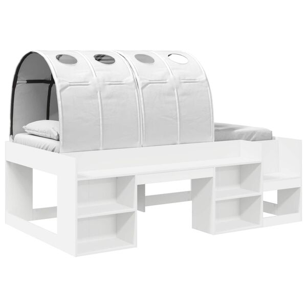 Cama con túnel con estante 3 pcs Blanco Madera de ingeniería Blanco