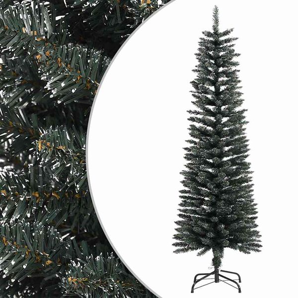 Árbol Navidad artificial estrecho con soporte PVC verde 150 cm sin LED 150 cm