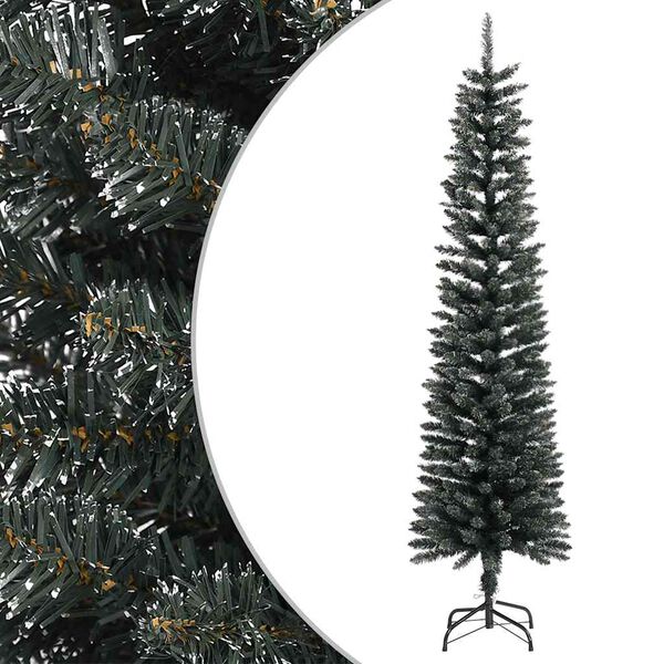 Árbol Navidad artificial estrecho con soporte PVC verde 180 cm sin LED 180 cm