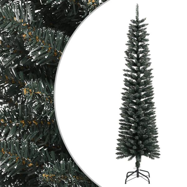 Árbol Navidad artificial estrecho con soporte PVC verde 210 cm sin LED 210 cm
