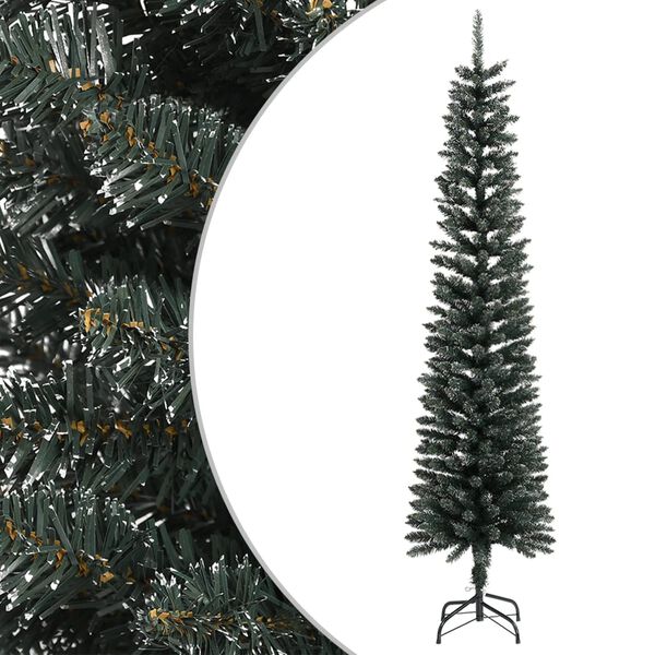 Árbol Navidad artificial estrecho con soporte PVC verde 240 cm sin LED 240 cm