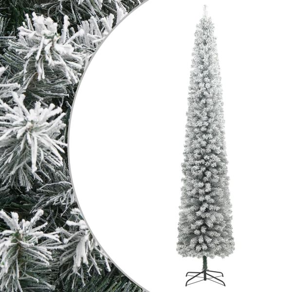 Árbol Navidad estrecho con soporte y nieve artificial PVC 270cm verde y blanco Básico 270 cm