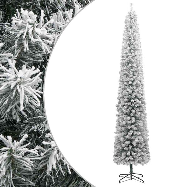Árbol Navidad estrecho con soporte y nieve artificial PVC 300cm verde y blanco Básico 300 cm
