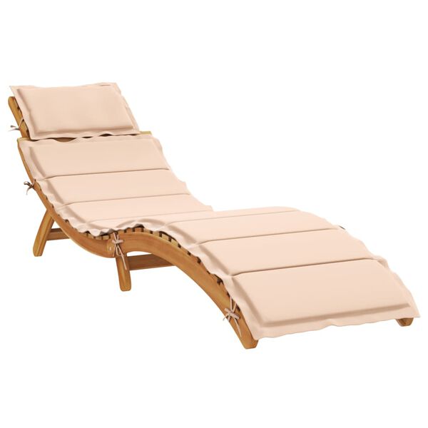 | Tumbona | con cojín beige 55 x 184 x 64cm Madera de Acacia Sólida Beige
