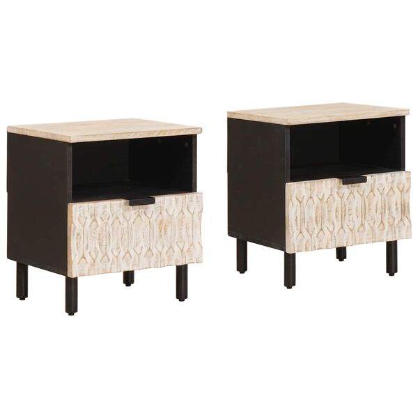 Armario de Noche 2 pcs 40 x 33 x 46 cm Madera de mango maciza Negro