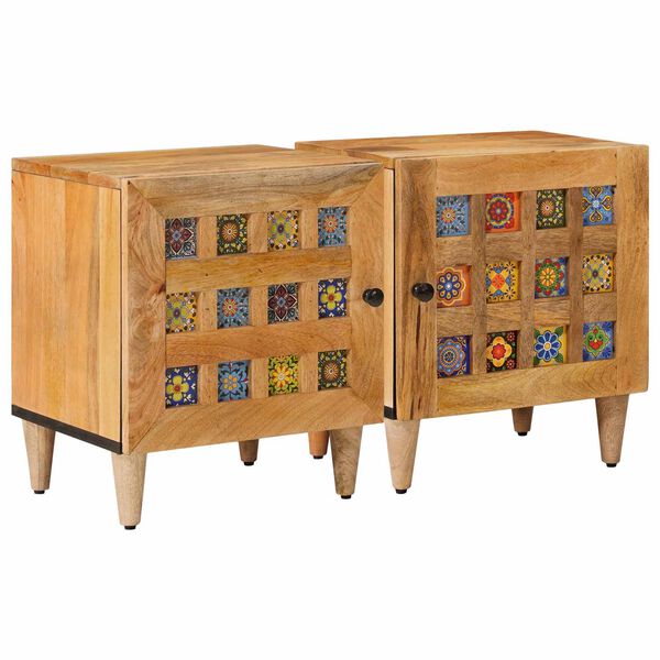 Armario de Noche 2 pcs Natural 40 x 33 x 46 cm Natural