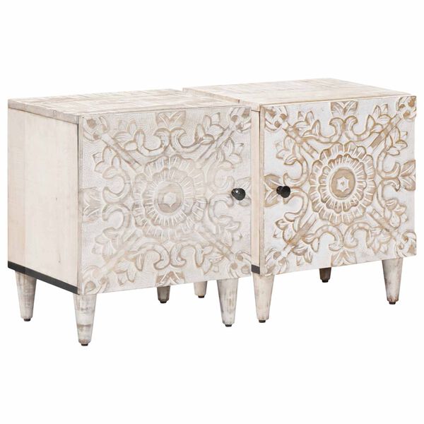 Armario de Noche 2 pcs 40 x 335 x 46 cm Madera de mango maciza White