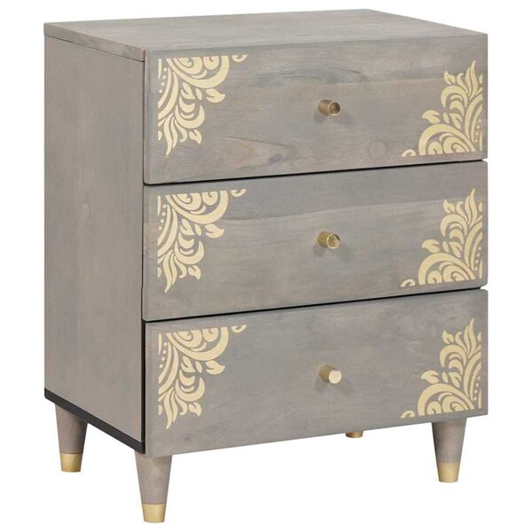 Armario de Noche Gris 50 x 33 x 62 cm Madera de mango maciza Gris