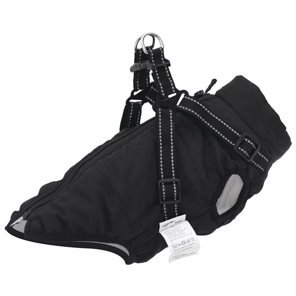 Abrigo para perro con arnés impermeable reflectante L28 negro Negro